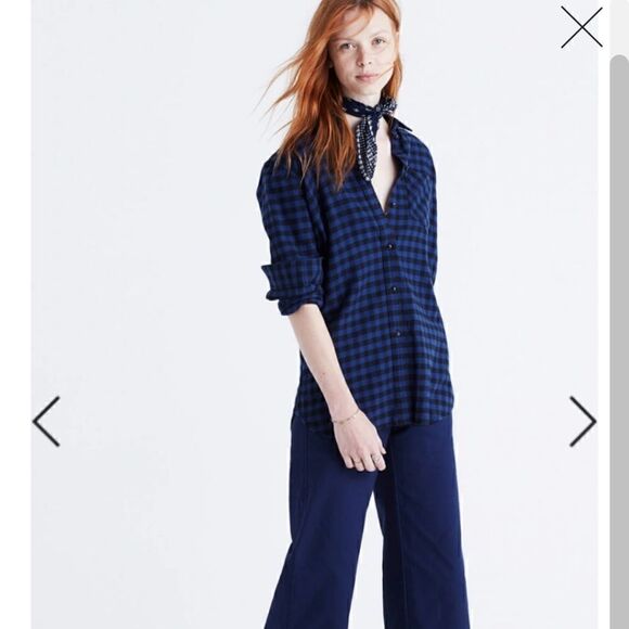 Madewell Blue Plaid Flannel Slim Boyfriend Shirt size XS - Picture 2 of 9